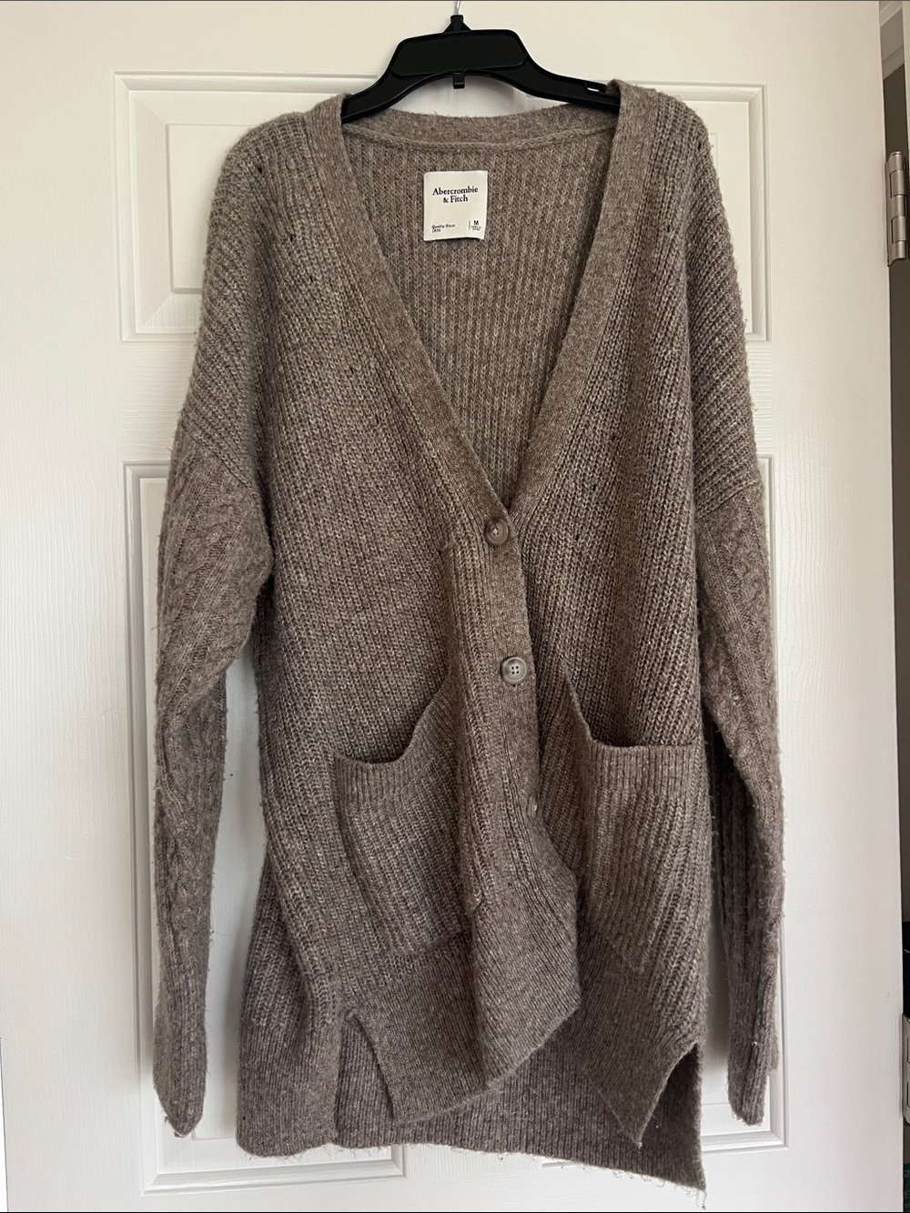 Abercrombie & Fitch Taupe-Brown V-Neck Pocket Cardigan